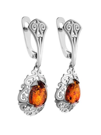 Cognac Amber Drop Earrings In Sterling Silver The Luxor, image , picture 3