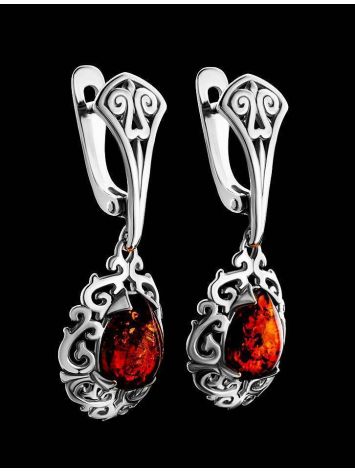 Cognac Amber Drop Earrings In Sterling Silver The Luxor, image , picture 2