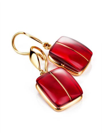 Bold Golden Fish Hook Earrings With Cherry Amber The Sangria, image , picture 3