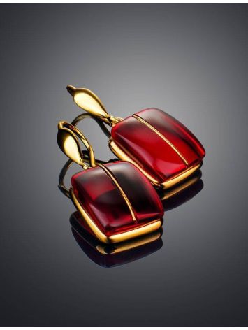 Bold Golden Fish Hook Earrings With Cherry Amber The Sangria, image , picture 2