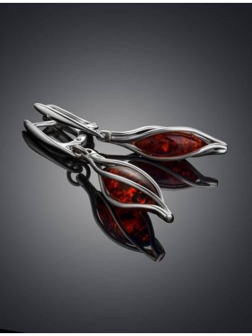 Sterling Silver Twisted Earrings With Cherry Amber The Algeria, image , picture 2