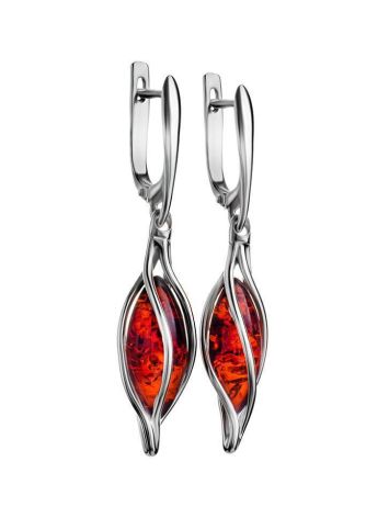 Sterling Silver Twisted Earrings With Cherry Amber The Algeria, image , picture 3