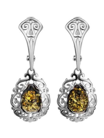 Sterling Silver Drop Earrings With Green Amber The Luxor, image 