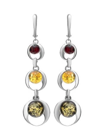Silver Dangle Earrings With Multicolor Amber The Orion, image 