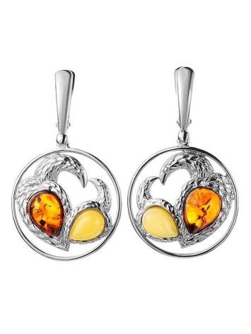 Bold Round Silver Amber Dangles The Lyric, image 