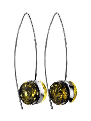 Bold Silver Threaded Earrings With Green Amber The Furor, image 