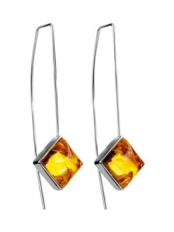 Sterling Silver Threader Earrings With Lemon Amber The Ovation, image 