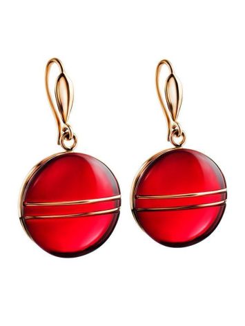 Bold Red Amber Earrings In Gold The Sangria, image 