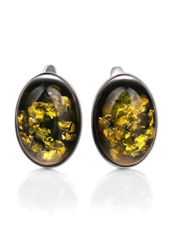 Green Amber Silver Earrings The Goji, image 