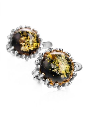 Round Green Amber Earrings In Sterling Silver The Brunia, image 