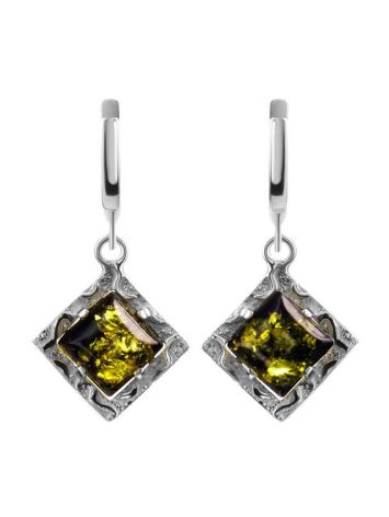 Green Amber Dangle Earrings In Silver The Hermitage, image 