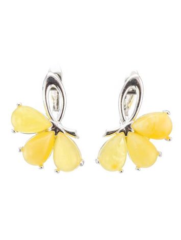 Charming Silver Earrings With Honey Amber The Flora, image 