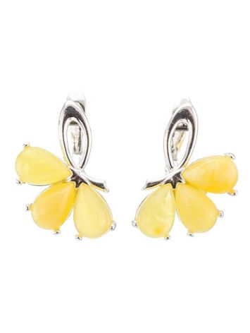 Charming Silver Earrings With Honey Amber The Flora, image 