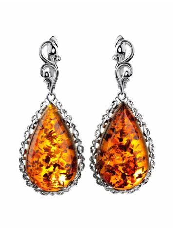 Sterling Silver Drop Earrings With Cognac Amber The Luxor, image 