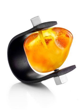 Designer Unisex Rubber Ring With Natural Amber The Grunge, Ring Size: / 23, image 
