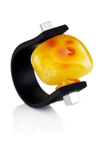 Unisex Rubber Ring With Organic Cut Amber The Grunge, Ring Size: / 23, image 