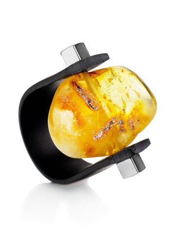 Unisex Rubber Ring With Genuine Amber The Grunge, Ring Size: / 23, image 