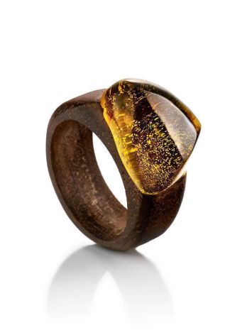 Ethnic Wooden Amber Ring The Indonesia, Ring Size: 7 / 17.5, image 