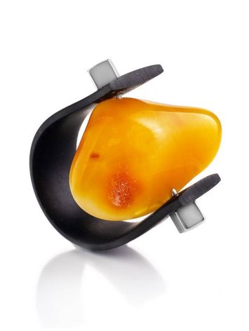 Unisex Rubber Ring With Natural Amber Stone The Grunge, Ring Size: 13 / 22, image 