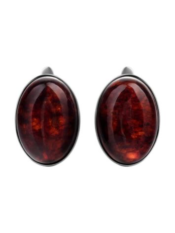 Cherry Amber Oval Earrings In Silver The Goji, image 