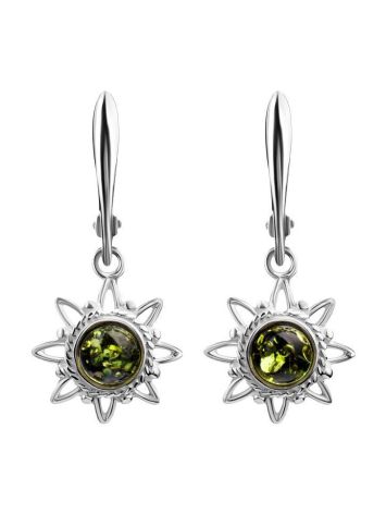 Sterling Silver Dangles With Green Amber The Helios, image 