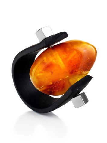 Rubber Unisex Ring With Amber Centerpiece The Grunge, Ring Size: / 23, image 