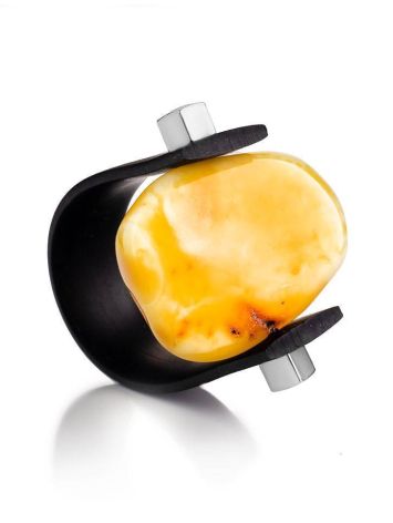 Unisex Rubber Ring With Amber Stone The Grunge, Ring Size: / 23, image 