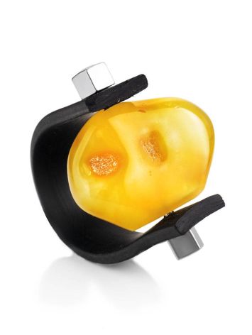Unisex Rubber Ring With Natural Amber The Grunge, Ring Size: / 23, image 