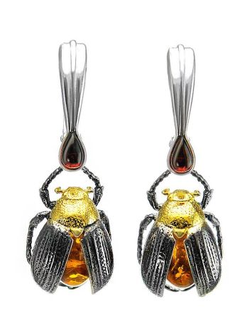 Sterling Silver Earrings With Cognac Amber The Scarab, image 