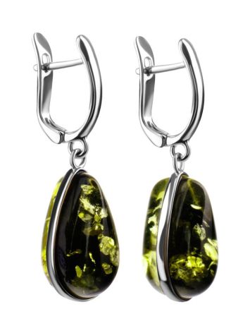 Green Amber Drop Earrings In Silver The Pulse, image 