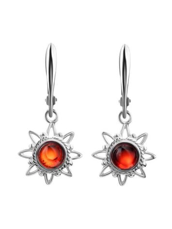 Silver Dangle Earrings With Cherry Amber The Helios, image 