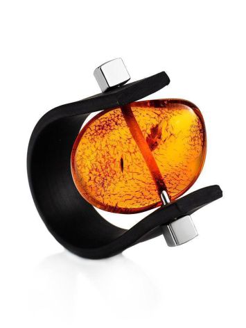 Designer Unisex Ring With Natural Amber The Grunge, Ring Size: / 23, image 