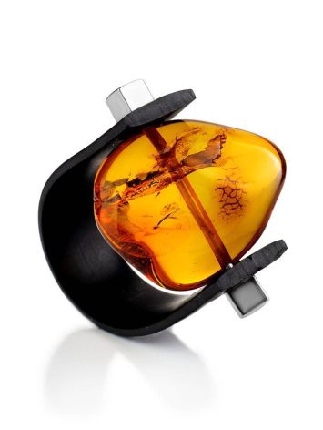 Unisex Rubber Ring With Bright Amber The Grunge, Ring Size: / 23, image 