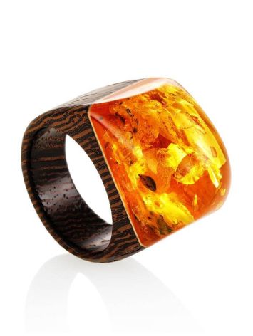 Cognac Amber Wooden Ring The Indonesia, Ring Size: 9.5 / 19.5, image 