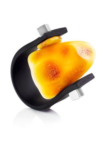 Unisex Adjustable Ring With Natural Amber The Grunge, Ring Size: 13 / 22, image 