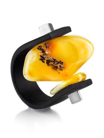 Unisex Rubber Ring With Natural Amber The Grunge, Ring Size: / 23, image 
