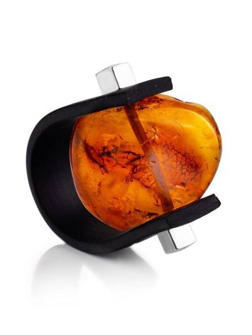 One Size Rubber Ring With Cognac Amber The Grunge, Ring Size: 13 / 22, image 