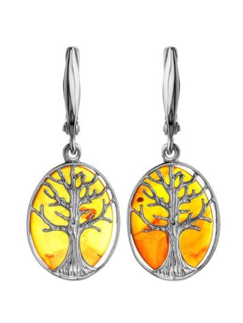 Symbolic Earrings Made With Amber and Sterling Silver The Tree Of Life, image 