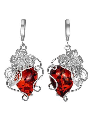 Amazing Cognac Amber Earrings In Sterling Silver The Dew, image 