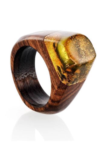 Стильное кольцо из древесины палисандра и янтаря «Индонезия» 17.5, Ring Size: 8 / 18, image 