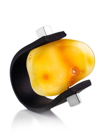 Unisex Rubber Ring With Natural Amber The Grunge, Ring Size: 13 / 22, image 