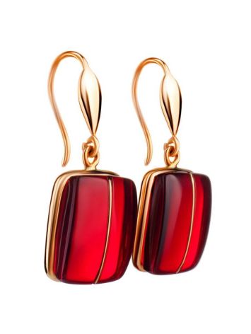 Bold Golden Fish Hook Earrings With Cherry Amber The Sangria, image 