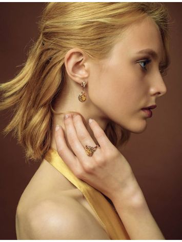 Gold Plated Drop Earrings With Lemon Amber The Luxor, image , picture 3