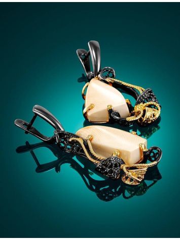 Voluptuous Gold-Plated Dangle Earrings With Mammoth Ivory The Era, image , picture 2