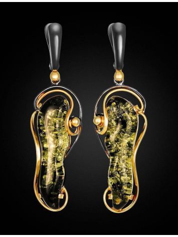 Gold-Plated Earrings With Bold Green Amber The Rialto, image , picture 2