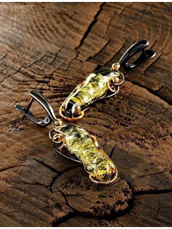 Gold-Plated Earrings With Bold Green Amber The Rialto, image , picture 3
