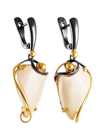 Filigree Gold-Plated Earrings With Natural Mammoth Tusk The Era, image , picture 3