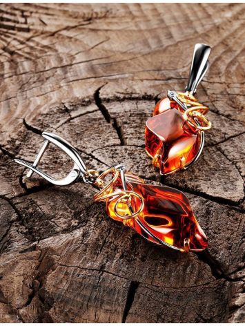 Gold-Plated Dangle Earrings With Bold Amber Stones The Rialto, image , picture 3