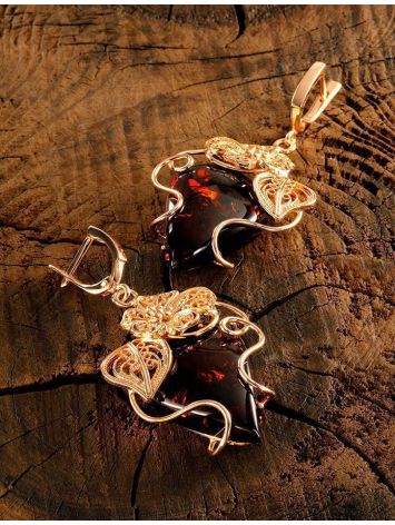 Handcrafted Floral Amber Earrings In Gold-Plated Silver The Dew, image , picture 2