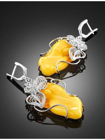 Unique Sterling Silver Floral Earrings  With Bright Lemon Amber The Dew, image , picture 2